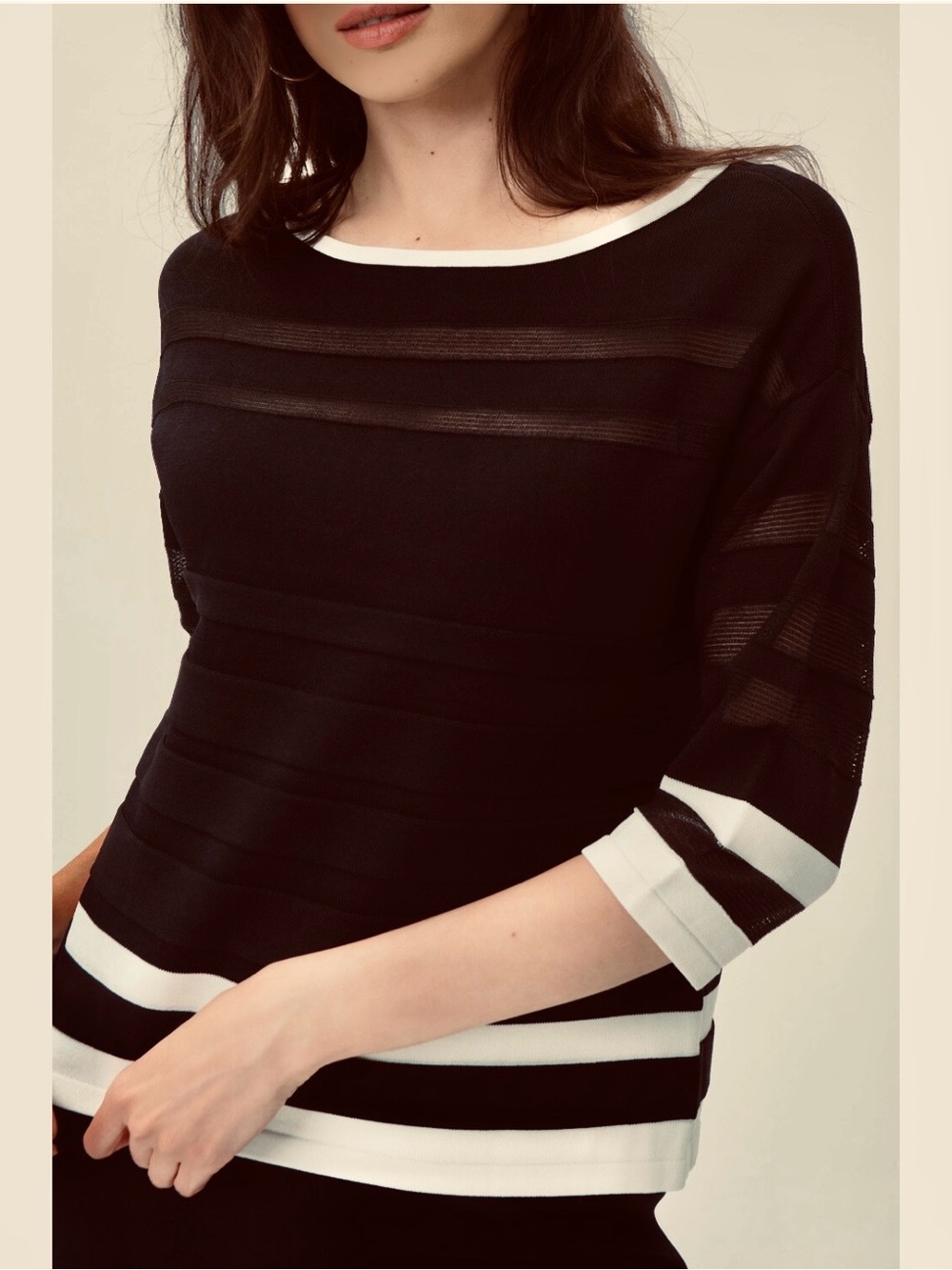 NWOT Joseph Ribkoff Black and Off-white Striped Top